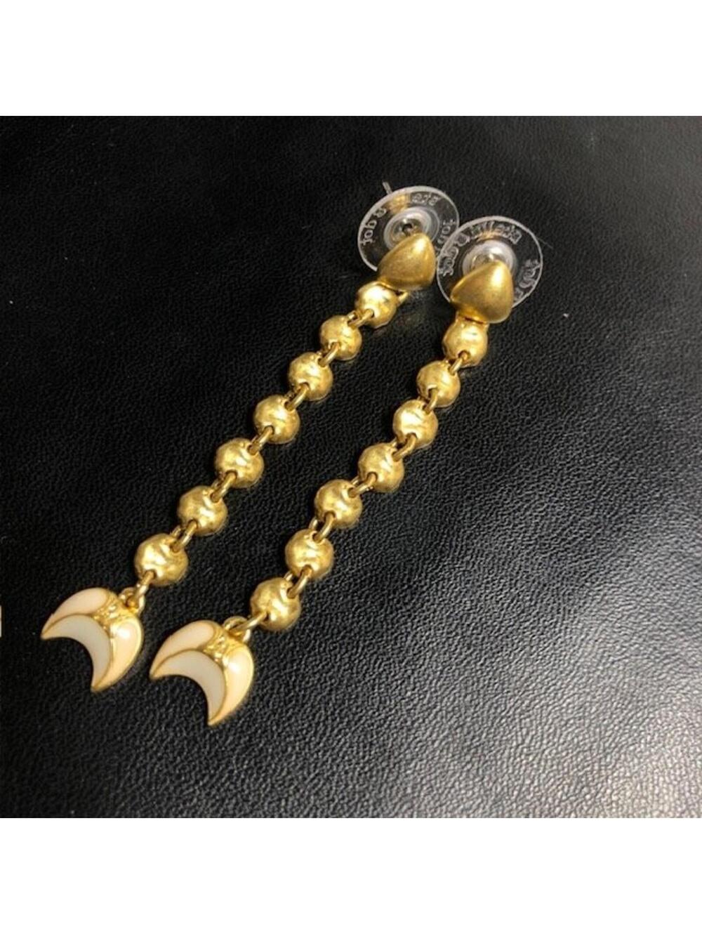 B0687 Chloe Crescent Moon Gold Tone Dangle Drop Earrings 2.5" linear - Picture 2 of 2